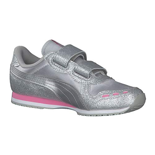 PUMA Cabana Racer Glitz V PS, Zapatillas Muchachas, Silver Silver/Sachet Pink, 28 EU