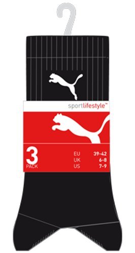 Puma Sports Socks - Calcetines de deporte para hombre, color negro, talla 35-38, 3 unidades