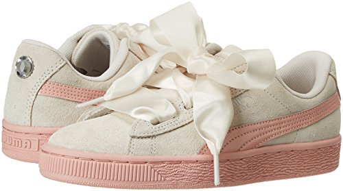 Puma Suede Heart Jewel Jr, Zapatillas Niñas, Blanco (Whisper White-Peach Beige), 35.5 EU