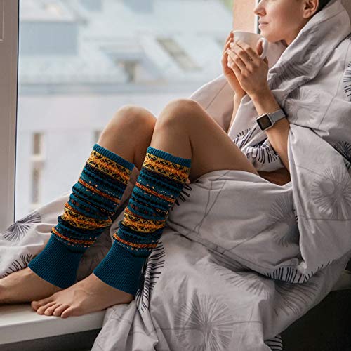 QH-Shop Calientapiernas Bohemia para Mujeres, Calentadores de Invierno de Ganchillo Largo de Punto Puños Calcetines Talla Única, Ideal Regalo para Damas Niñas
