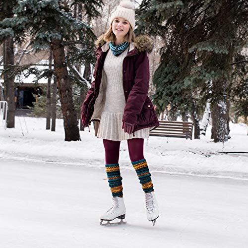 QH-Shop Calientapiernas Bohemia para Mujeres, Calentadores de Invierno de Ganchillo Largo de Punto Puños Calcetines Talla Única, Ideal Regalo para Damas Niñas