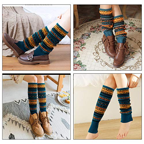 QH-Shop Calientapiernas Bohemia para Mujeres, Calentadores de Invierno de Ganchillo Largo de Punto Puños Calcetines Talla Única, Ideal Regalo para Damas Niñas