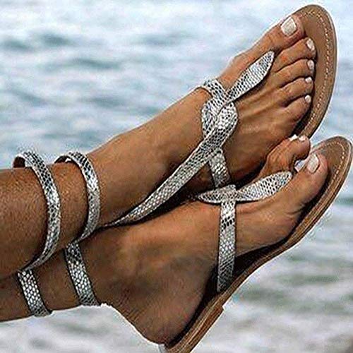 QLIGHA Moda Suela Plana, Dedo Gordo del pie, corrección del pie, Sandalias, Playa, Zapatos de Viaje, Dedo del pie, Chanclas, Zapatillas, Corrector, pie, ortopédico, juanete, Corrector, Plata, 37