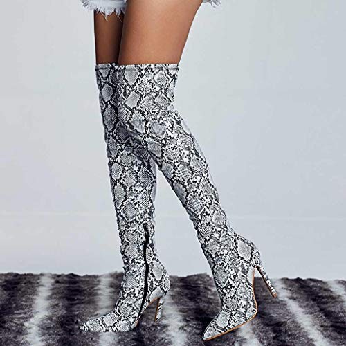 QUICKLYLy Botas Altas De Mujer Rodilla Invierno 2019,Bota Altas Cuña Piel,Botines Altas Baratas Invierno Mujer Zapatos Piel Serpiente sobre Rodilla Punta Estrecha Largas Tubo(Blanco,40CN)