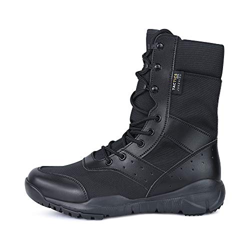 QUNLON Botas transpirables antideslizantes resistentes al desgaste tácticas militares para hombres Zapatos de trabajo ligeros de combate en la selva Black 44EU