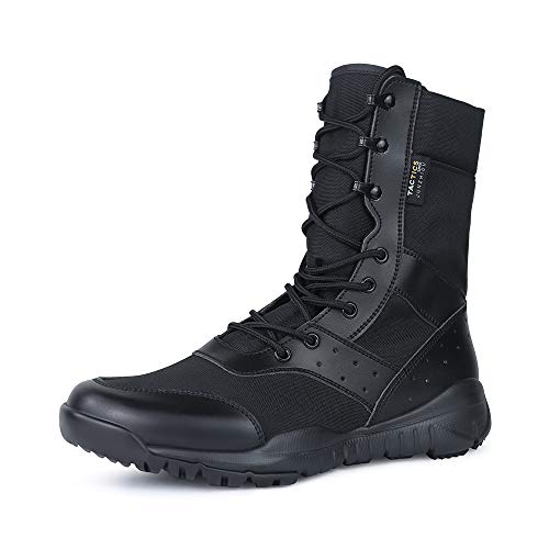 QUNLON Botas transpirables antideslizantes resistentes al desgaste tácticas militares para hombres Zapatos de trabajo ligeros de combate en la selva Black 44EU