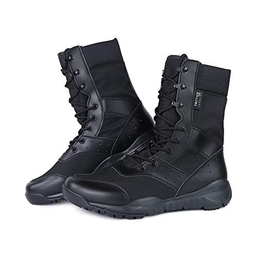 QUNLON Botas transpirables antideslizantes resistentes al desgaste tácticas militares para hombres Zapatos de trabajo ligeros de combate en la selva Black 44EU