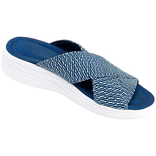 Qwing Sandalias de Diapositivas ortopédicas Cruzadas elásticas, Sandalias Flip Flop, Suela Antideslizante Que Absorbe los Golpes, Sandalias de Punta Abierta, Mulas Lisas para Damas, Playa, Verano