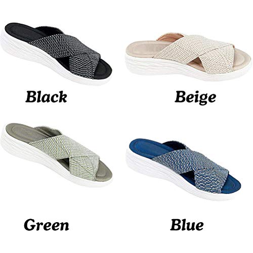 Qwing Sandalias de Diapositivas ortopédicas Cruzadas elásticas, Sandalias Flip Flop, Suela Antideslizante Que Absorbe los Golpes, Sandalias de Punta Abierta, Mulas Lisas para Damas, Playa, Verano