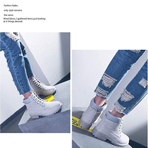 QXue Botas Nieve Mujer Otoño Invierno Calentar Piel Forro Botines Retro Snow Boots Cordones Zapatillas Planas,Blanco,36EU