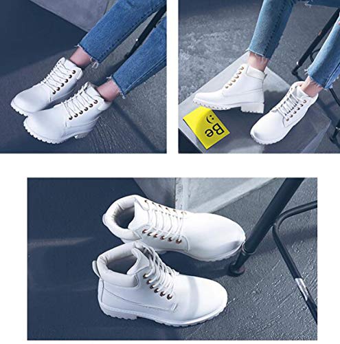 QXue Botas Nieve Mujer Otoño Invierno Calentar Piel Forro Botines Retro Snow Boots Cordones Zapatillas Planas,Blanco,36EU