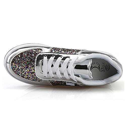 QZBAOSHU Mujer Adelgazar Zapatos Sneakers para Caminar Zapatillas Aptitud Cuña Plataforma Zapatos 38 EU 3-Plata