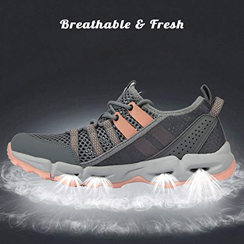 Ranberone Zapatos de Deporte al Aire Libre Antideslizantes para Mujer Zapatos de Agua de Malla Transpirable Zapatos de Senderismo Zapatos para Caminar de Verano Gris Naranja 38