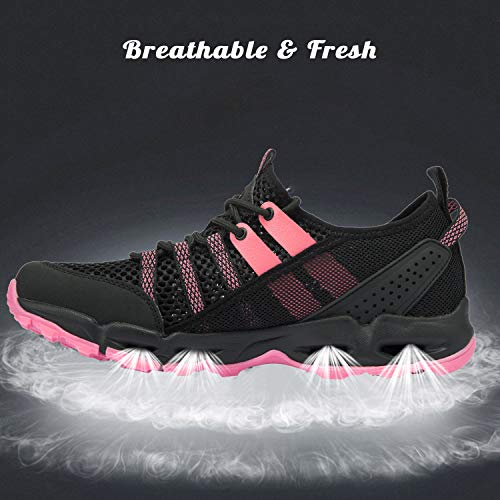 Ranberone Zapatos de Deporte al Aire Libre Antideslizantes para Mujer Zapatos de Agua de Malla Transpirable Zapatos de Senderismo Zapatos para Caminar de Verano Rosa Negro 41