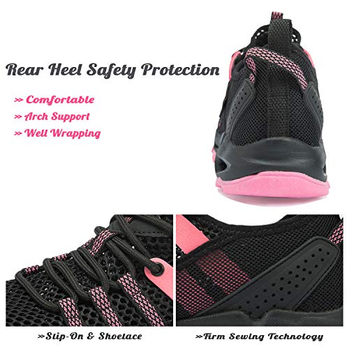 Ranberone Zapatos de Deporte al Aire Libre Antideslizantes para Mujer Zapatos de Agua de Malla Transpirable Zapatos de Senderismo Zapatos para Caminar de Verano Rosa Negro 41