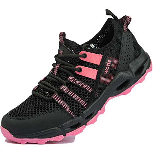 Ranberone Zapatos de Deporte al Aire Libre Antideslizantes para Mujer Zapatos de Agua de Malla Transpirable Zapatos de Senderismo Zapatos para Caminar de Verano Rosa Negro 41