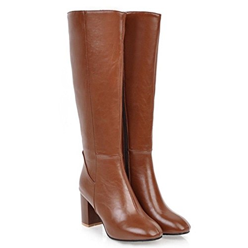 RAZAMAZA Botas Moda de Rodilla Tacon Alto para Mujer (39 AS, SM Brown)