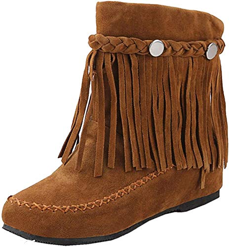 RAZAMAZA Moda Zapatos de Mujer de Alta Botas con Flecos Plano (39 EU,Brown)