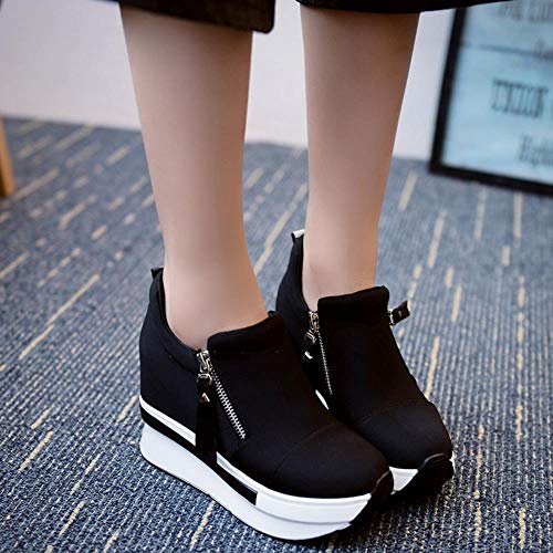 RAZAMAZA Mujer Moda Plataforma Zapatos Low Top Tacón De Cuña Zapatillas Pumps Suela Gruesa Caminar Zapatos Cremalleras Black Talla 39 Asian