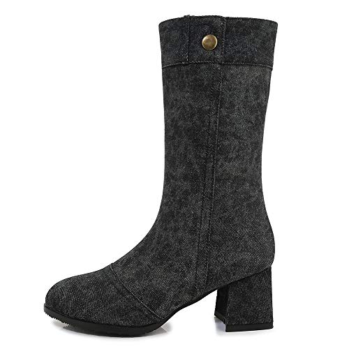 RAZAMAZA Mujer Moda Tacón Ancho Botas Altas Daily Wear Engineer Botas Cremallera Black Numero 35 Asiática