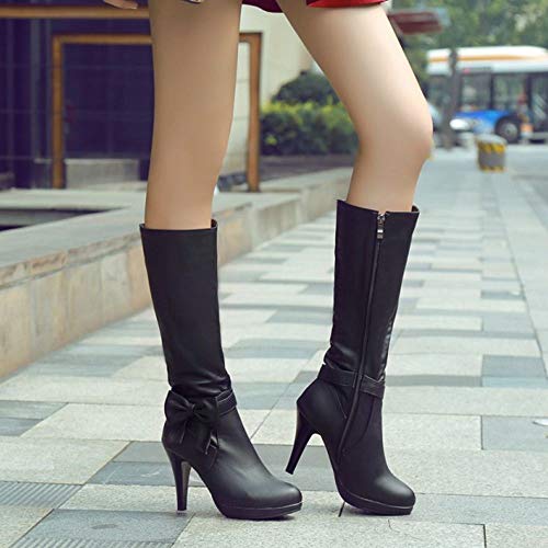 RAZAMAZA Mujer Moda Tacón de Aguja Botas Largas Lazos Botas Plisadas Oficina Botas Altas Black Talla 35 Asian