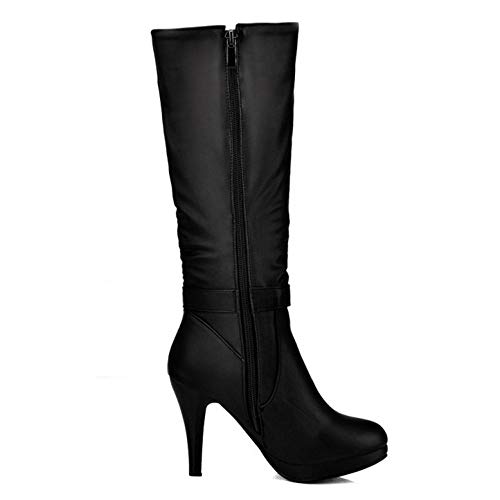 RAZAMAZA Mujer Moda Tacón de Aguja Botas Largas Lazos Botas Plisadas Oficina Botas Altas Black Talla 39 Asian