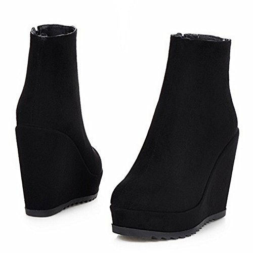 RAZAMAZA Mujer Tacon De Cuna Botines Botas Plataforma Cremallera Zapatos (37 EU,Black)
