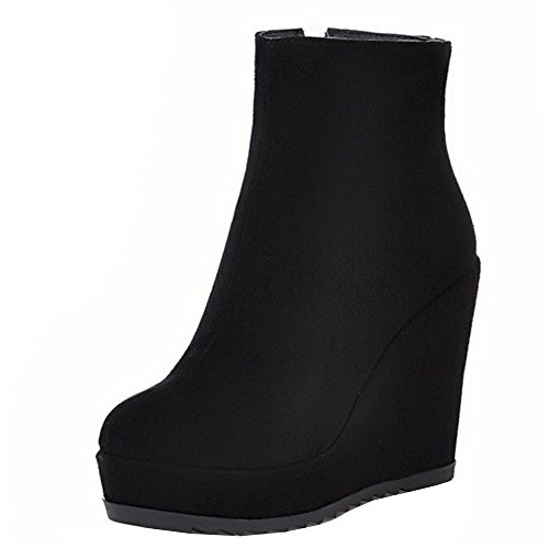 RAZAMAZA Mujer Tacon De Cuna Botines Botas Plataforma Cremallera Zapatos (37 EU,Black)