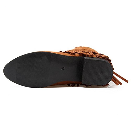 RAZAMAZA Zapatos de Mujer Medio Botas con Flecos Botines (33 EU, Light Brown)