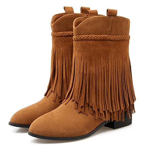 RAZAMAZA Zapatos de Mujer Medio Botas con Flecos Botines (33 EU, Light Brown)