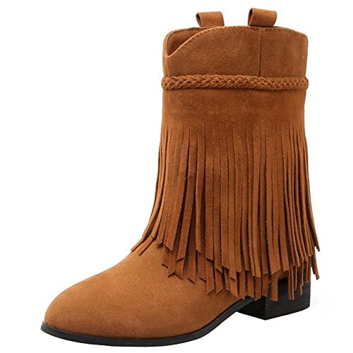 RAZAMAZA Zapatos de Mujer Medio Botas con Flecos Botines (33 EU, Light Brown)
