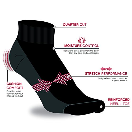 Reebok Women Athletic Quarter Cut Socks (6 Pack) (Black/Colors, Shoe Size: 4-10)