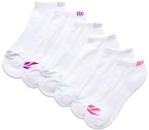 Reebok Women's No-Show Athletic Performance Low Cut Cushioned Socks (6 Pack), Size Shoe Size: 4-10 , Pure White