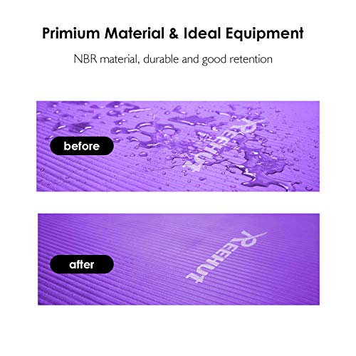 REEHUT Esterilla de Ejercicio NBR Fitness Yoga esterillas – 12 mm Extra Gruesa de Alta Densidad Multiusos para Pilates, Fitness y Entrenamiento con Correa de Transporte (Morado)
