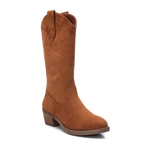 REFRESH - Bota campera de mujer con tacón ancho - Puntera fina - Camel - 37 EU