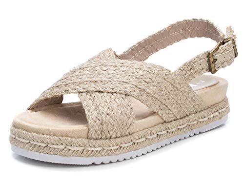 REFRESH - Sandalia para Mujer - Sandalia con Cierre de Hebilla - Tacón 4 cm - Color Beige - Talla 36