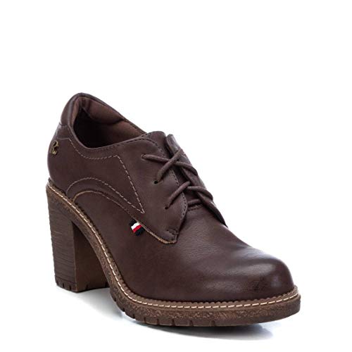 REFRESH - Zapato Abotinado con tacón Ancho para Mujer - Cierre con Cordones - Marron - 38 EU