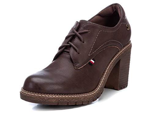 REFRESH - Zapato Abotinado con tacón Ancho para Mujer - Cierre con Cordones - Marron - 38 EU