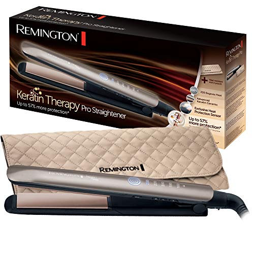 Remington S8590 Keratin Therapy Pro - Plancha de Pelo Profesional, Cerámica, Digital, Keratina, Aceite Almendras, Color Bronce