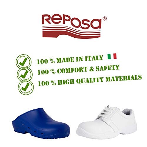 REPOSA MAX Zuecos Sanitarios, Zapatos Sanitarios Tipo Zueco, polímero Natural antiestático, sin látex, capellada Superior Cerrada, Agujeros Laterales, Plantilla anatómica, Suela SRC