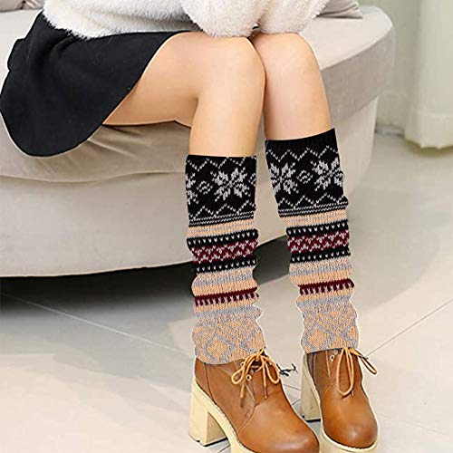 REYOK Calentadores piernas mujer, Calentadores de invierno para mujer Calentadores Calcetines de Pierna Tejidos de Punto de Invierno de Cable Calcetines Largo de Ganchillo