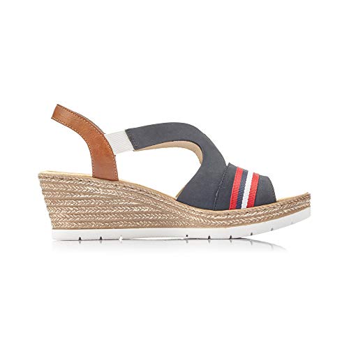 Rieker Mujer Sandalias de Vestir 619S6, señora Sandalias de cuña,Zapatos del Verano,cómodo,tacón Alto,Pazifik,38 EU / 5 UK