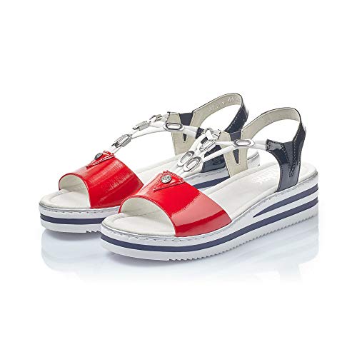 Rieker Mujer Sandalias de Vestir V02Y6, señora Sandalias de cuña,Zapatos del Verano,cómodo,Plana,Rosso,39 EU / 6 UK