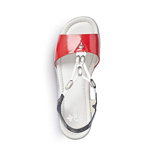 Rieker Mujer Sandalias de Vestir V02Y6, señora Sandalias de cuña,Zapatos del Verano,cómodo,Plana,Rosso,39 EU / 6 UK