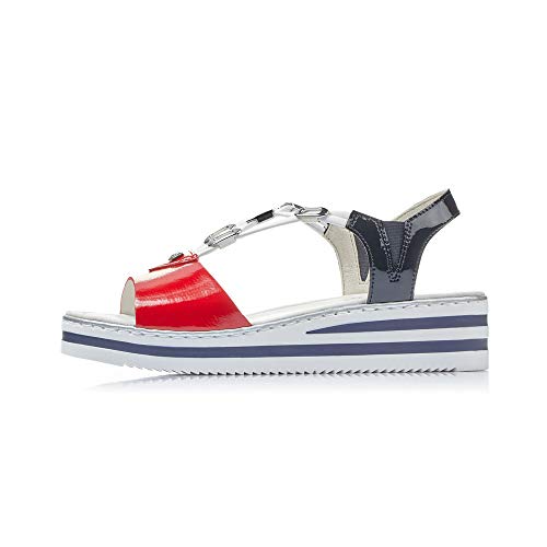Rieker Mujer Sandalias de Vestir V02Y6, señora Sandalias de cuña,Zapatos del Verano,cómodo,Plana,Rosso,39 EU / 6 UK