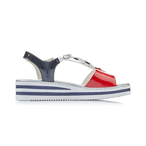 Rieker Mujer Sandalias de Vestir V02Y6, señora Sandalias de cuña,Zapatos del Verano,cómodo,Plana,Rosso,39 EU / 6 UK