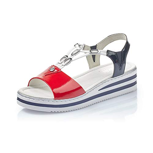 Rieker Mujer Sandalias de Vestir V02Y6, señora Sandalias de cuña,Zapatos del Verano,cómodo,Plana,Rosso,39 EU / 6 UK