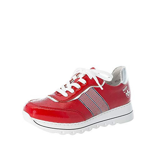 Rieker Mujer Zapatos Bajos L3317, señora Bajo,Plantilla Desmontable,Zapato Deportivo,Plataforma de la Suela,Zapato bajo,Rojo (Rot / 33),37 EU / 4 EU