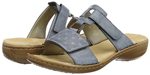Rieker Mujer Zuecos 60885, señora Mulas, Zapatillas de jardín, Suela de Plataforma,Azur / 12,38 EU / 5 UK