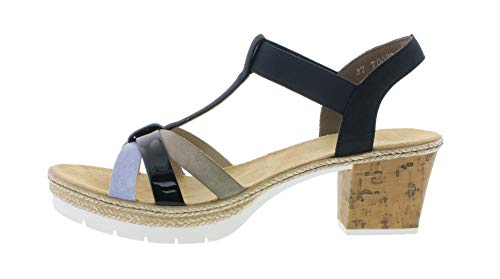 Rieker V2995 Mujer Sandalia con Tiras,Zapatos del Verano,Sandalia del Verano,cómodos,Confort,sky/marine/10,40 EU / 6.5 UK